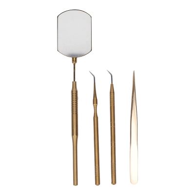 Eyelash Art Tool Kit, Eyelash Extension Tweezers Set, Stainless Steel Rotatable Inspection Mirror Extension Tweezers Pickup Sticks for Lash Extension (Gold)