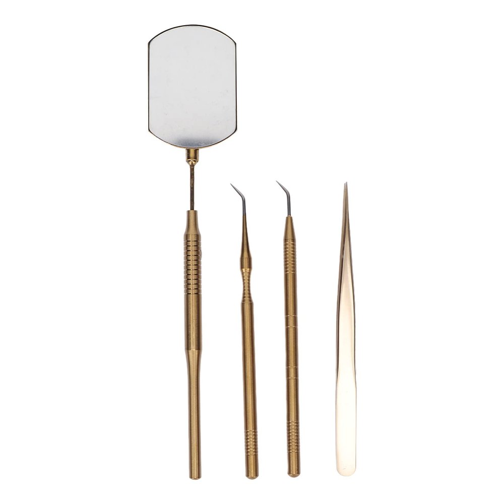 Eyelash Art Tool Kit, Eyelash Extension Tweezers Set, Stainless Steel Rotatable Inspection Mirror Extension Tweezers Pickup Sticks for Lash Extension (Gold)