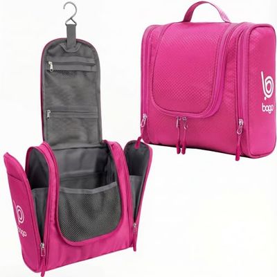 Bago Travel Toiletry Bag for Women and Men X-Large Waterproof Hanging Large Toiletry Bag for Bathroom and Travel Bag for Toiletries Organizer -Travel Makeup Bag (Pink)