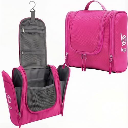Bago Travel Toiletry Bag for Women and Men X-Large Waterproof Hanging Large Toiletry Bag for Bathroom and Travel Bag for Toiletries Organizer -Travel Makeup Bag (Pink)