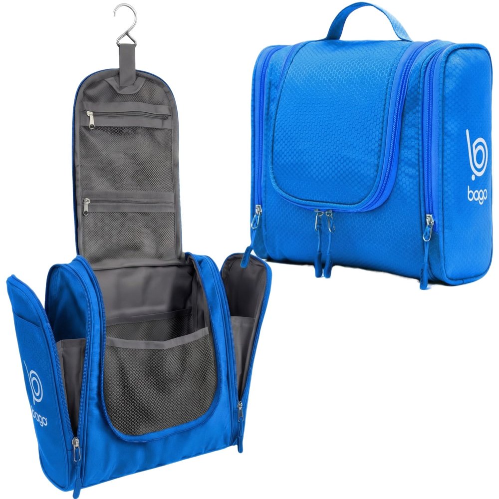 Bago Travel Toiletry Bag for Women and Men X-Large Waterproof Hanging Large Toiletry Bag for Bathroom and Travel Bag for Toiletries Organizer -Travel Makeup Bag (Blue)