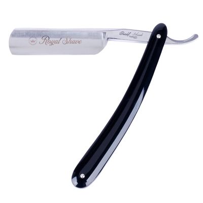 ROYAL SHAVE 6/8 Straight Razor Full Hollow Round Point Stainless Steel. Shave Ready Handmade Classic Wet Shaving Straight Razor - MADE IN GERMANY (Black Handle)