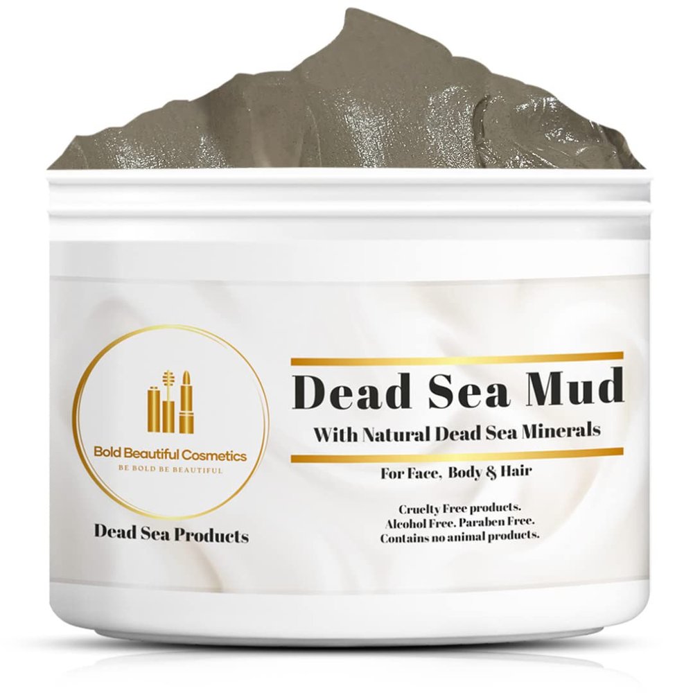 Bold Beautiful Cosmetics Dead Sea Mud Mask for Face and Body - Made in Jordan - Minimize Pores, Help with Acne, Deep Cleansing and Moisturizing - Natural Skincare for Women, Men - 7.05 oz