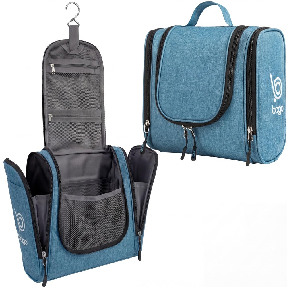 Bago Travel Toiletry Bag for Women and Men X-Large Waterproof Hanging Large Toiletry Bag for Bathroom and Travel Bag for Toiletries Organizer -Travel Makeup Bag (SnowBlue)