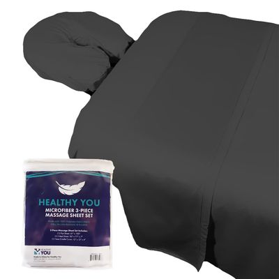 Healthy You Microfiber Massage Spa Table Sheets 3pc Set - Wrinkle-Resistant, Includes Flat, Fitted Sheet and Massage Face Rest Cover (Gray)