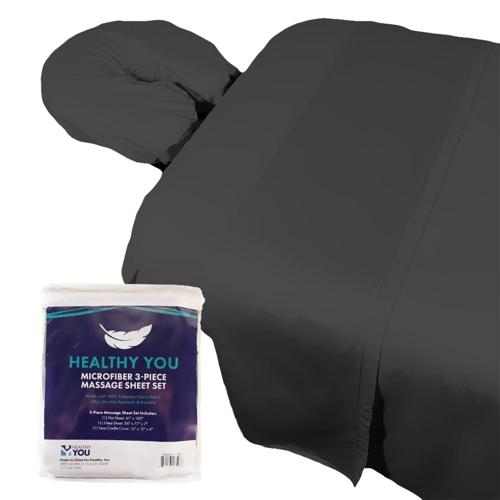 Healthy You Microfiber Massage Spa Table Sheets 3pc Set - Wrinkle-Resistant, Includes Flat, Fitted Sheet and Massage Face Rest Cover (Gray)