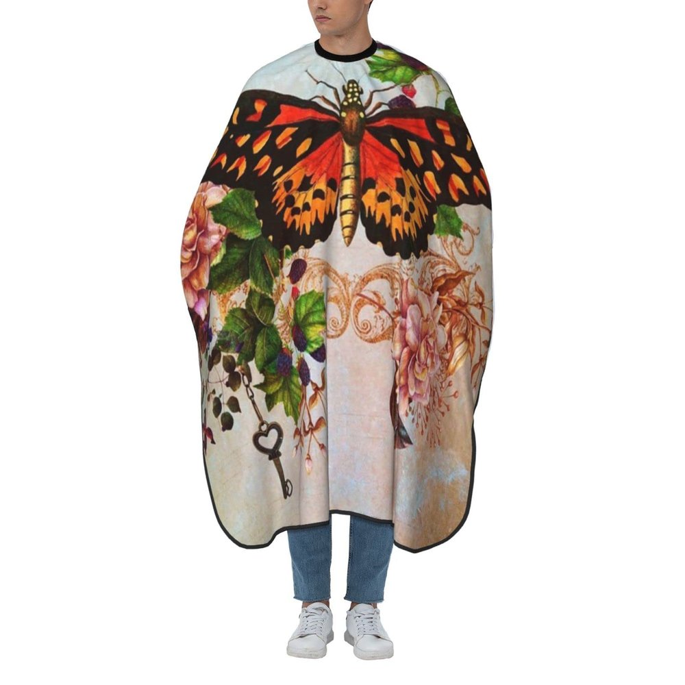 BZAXXQI Rose With Butterfly Hair Cutting Cape,Barber Cape Unisex Hair Cutting Cape Hair Cutting Accessories 66x55 Inch