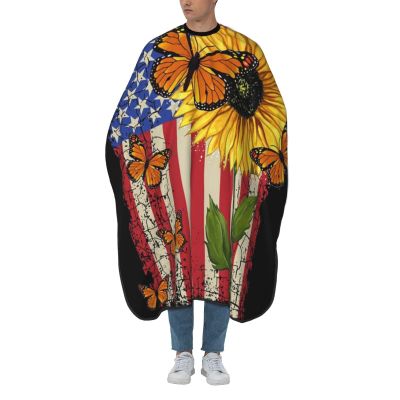 BZAXXQI Sunflower Monarch Butterflies American Flag Hair Cutting Cape,Barber Cape Unisex Hair Cutting Cape Hair Cutting Accessories 66x55 Inch