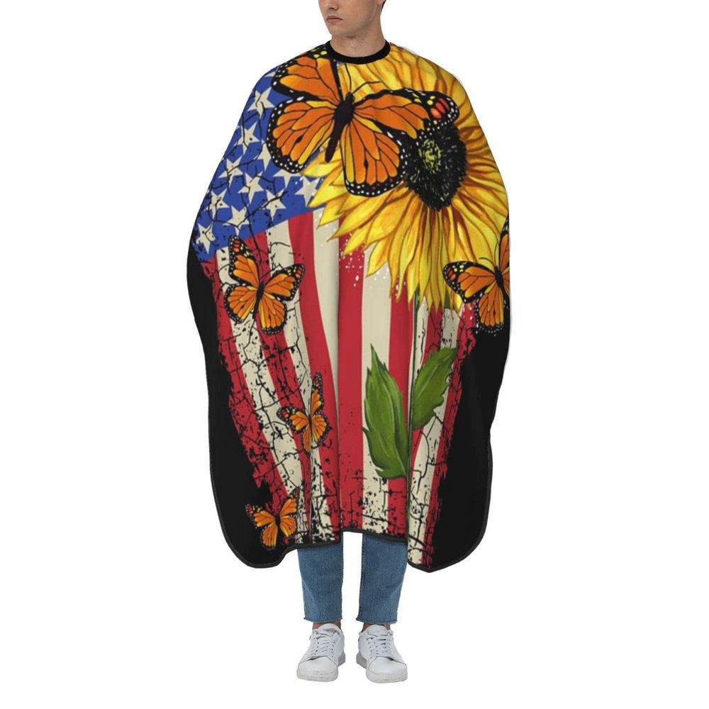BZAXXQI Sunflower Monarch Butterflies American Flag Hair Cutting Cape,Barber Cape Unisex Hair Cutting Cape Hair Cutting Accessories 66x55 Inch