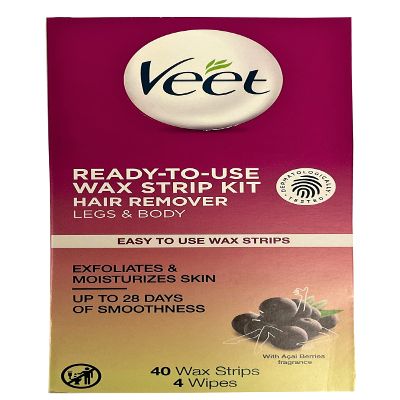 VEET Ready To Use Wax Strips Legs and Body 40 ea (Pack of 4