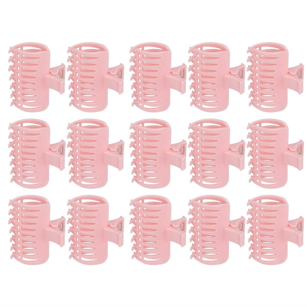 Haosie 15PCS Hot Roller Clips, Curler Claw Clips for Girls Women, Hair Section Fixing Clamps, Holding Hairdressing Tool for Long and Medium Hair (Pink)