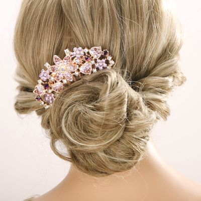 Missgrace Boho Shiny Flower Floral Hair Combs Blue Pink Purple Bridal Wedding Crystal Rhinestones Women Side Combs Hair Accessories for Women