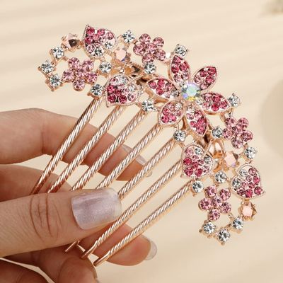 Missgrace Boho Shiny Flower Floral Hair Combs Blue Pink Purple Bridal Wedding Crystal Rhinestones Women Side Combs Accessories for Women