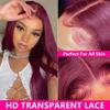 13x6 HD Lace Front Wigs Human Hair 99J Burgundy Lace Front Wigs Straight Human Hair Pre Plucked Wine Red Wig Human Hair With Baby Hair Red Lace Front Wigs Human Hair 150% Density Black Women Colored view 4