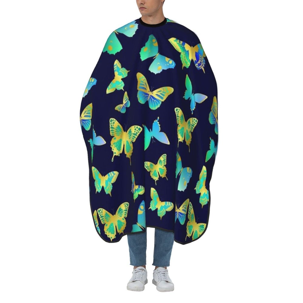 BZAXXQI Blue Green Gold Butterflies Hair Cutting Cape,Barber Cape Unisex Hair Cutting Cape Hair Cutting Accessories 66x55 Inch