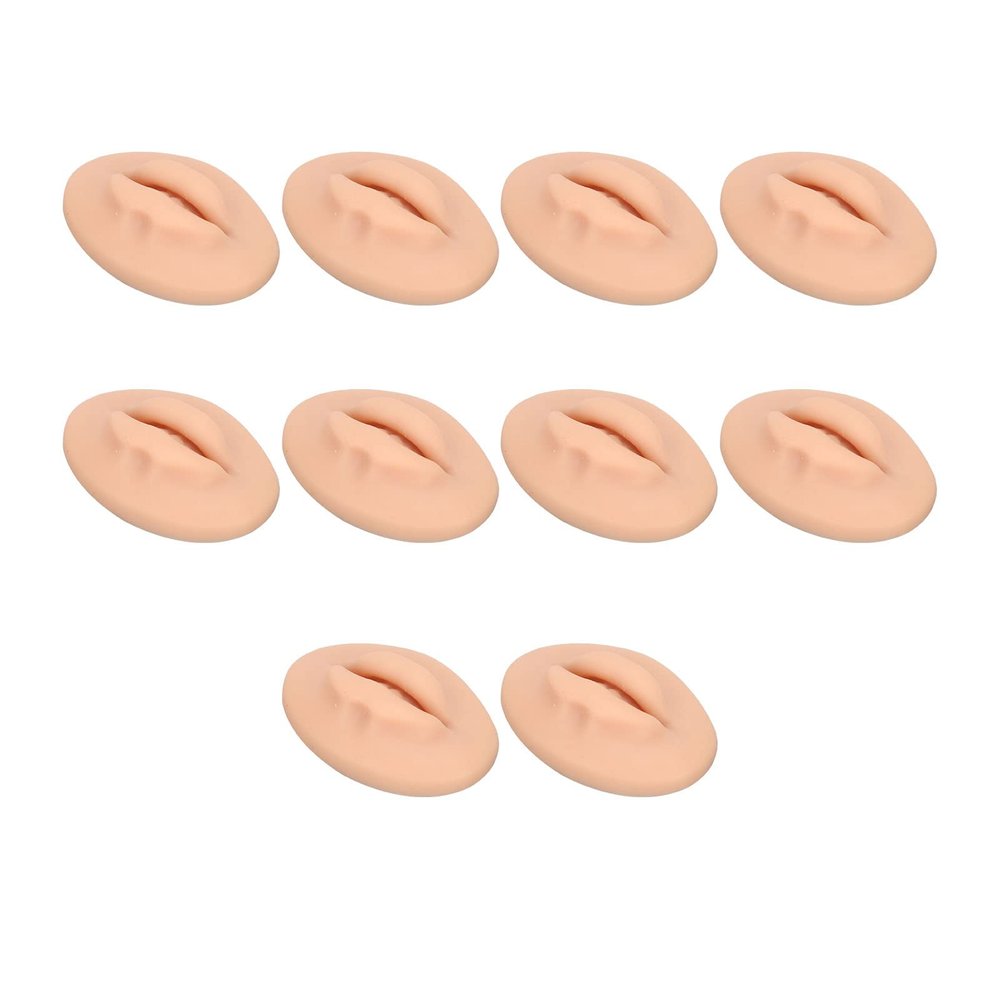 Dioche 10PCS 3D Practice Silicone Lips, Practice Lips Open Mouth Silicone 3D Fake Lips for Semi Permanent Training (Dark Skin Colour)