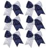 8 Inch 2 Color Cheer Bows Cheerleader Ponytail Holder with Bling Fling Sequin Hair Tie Cheerleading Bows 6 Pcs (Navy Blue/Silver) view 1