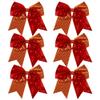 8 Inch 2 Color Cheer Bows Cheerleader Ponytail Holder with Bling Fling Sequin Hair Tie Cheerleading Bows 6 Pcs (Orange/Red) view 1