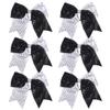 8 Inch 2 Color Cheer Bows Cheerleader Ponytail Holder with Bling Fling Sequin Hair Tie Cheerleading Bows 6 Pcs (Black/Silver) view 1