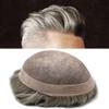 LYRICAL HAIR Toupee for Men Human Hairpiece Fine Mono Lace Hair System Durable PU Poly Skin Monofilament Wig Black Brown Replacement (8"x10", 430# - 4# Medium Brown+30% Gray) view 1