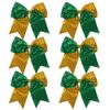 8 Inch 2 Color Cheer Bows Cheerleader Ponytail Holder with Bling Fling Sequin Hair Tie Cheerleading Bows 6 Pcs (Green/Gold) view 1
