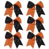 8 Inch 2 Color Cheer Bows Cheerleader Ponytail Holder with Bling Fling Sequin Hair Tie Cheerleading Bows 6 Pcs (Orange/Black) view 1