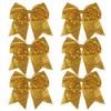 8 Inch Cheer Bows Cheerleader Ponytail Holder with Bling Fling Sequin Hair Tie Cheerleading Bows 6 Pcs (Gold) view 1