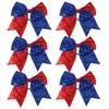 8 Inch 2 Color Cheer Bows Cheerleader Ponytail Holder with Bling Fling Sequin Hair Tie Cheerleading Bows 6 Pcs (Red/Royal Blue) view 1
