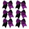8 Inch 2 Color Cheer Bows Cheerleader Ponytail Holder with Bling Fling Sequin Hair Tie Cheerleading Bows 6 Pcs (Purple/Black) view 1