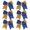 8 Inch 2 Color Cheer Bows Cheerleader Ponytail Holder with Bling Fling Sequin Hair Tie Cheerleading Bows 6 Pcs (Royal Blue/Gold) view 1
