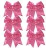 8 Inch Cheer Bows Cheerleader Ponytail Holder with Bling Fling Sequin Hair Tie Cheerleading Bows 6 Pcs (Hot Pink) view 1