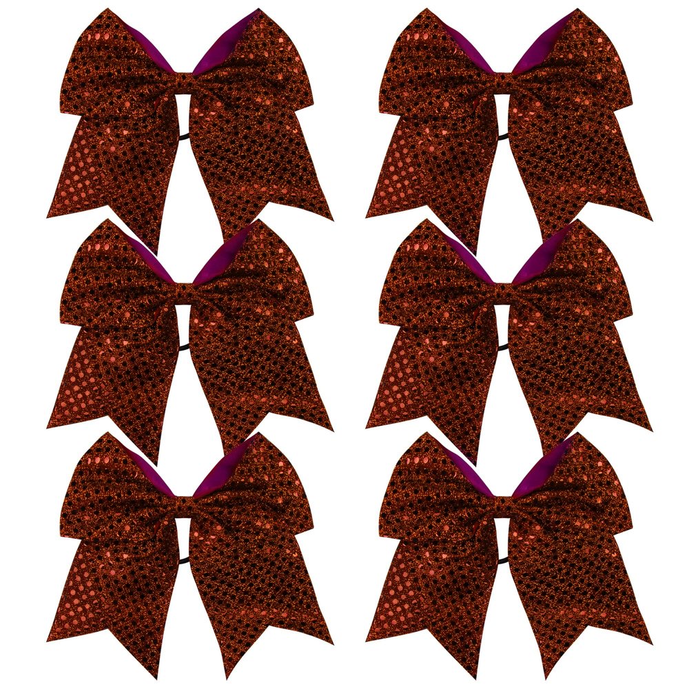 8 Inch Cheer Bows Cheerleader Ponytail Holder with Bling Fling Sequin Hair Tie Cheerleading Bows 6 Pcs (Maroon)