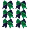 8 Inch 2 Color Cheer Bows Cheerleader Ponytail Holder with Bling Fling Sequin Hair Tie Cheerleading Bows 6 Pcs (Navy Blue/Green) view 1