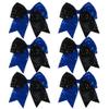 8 Inch 2 Color Cheer Bows Cheerleader Ponytail Holder with Bling Fling Sequin Hair Tie Cheerleading Bows 6 Pcs (Royal Blue/Black) view 1