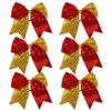 8 Inch 2 Color Cheer Bows Cheerleader Ponytail Holder with Bling Fling Sequin Hair Tie Cheerleading Bows 6 Pcs (Red/Gold) view 1