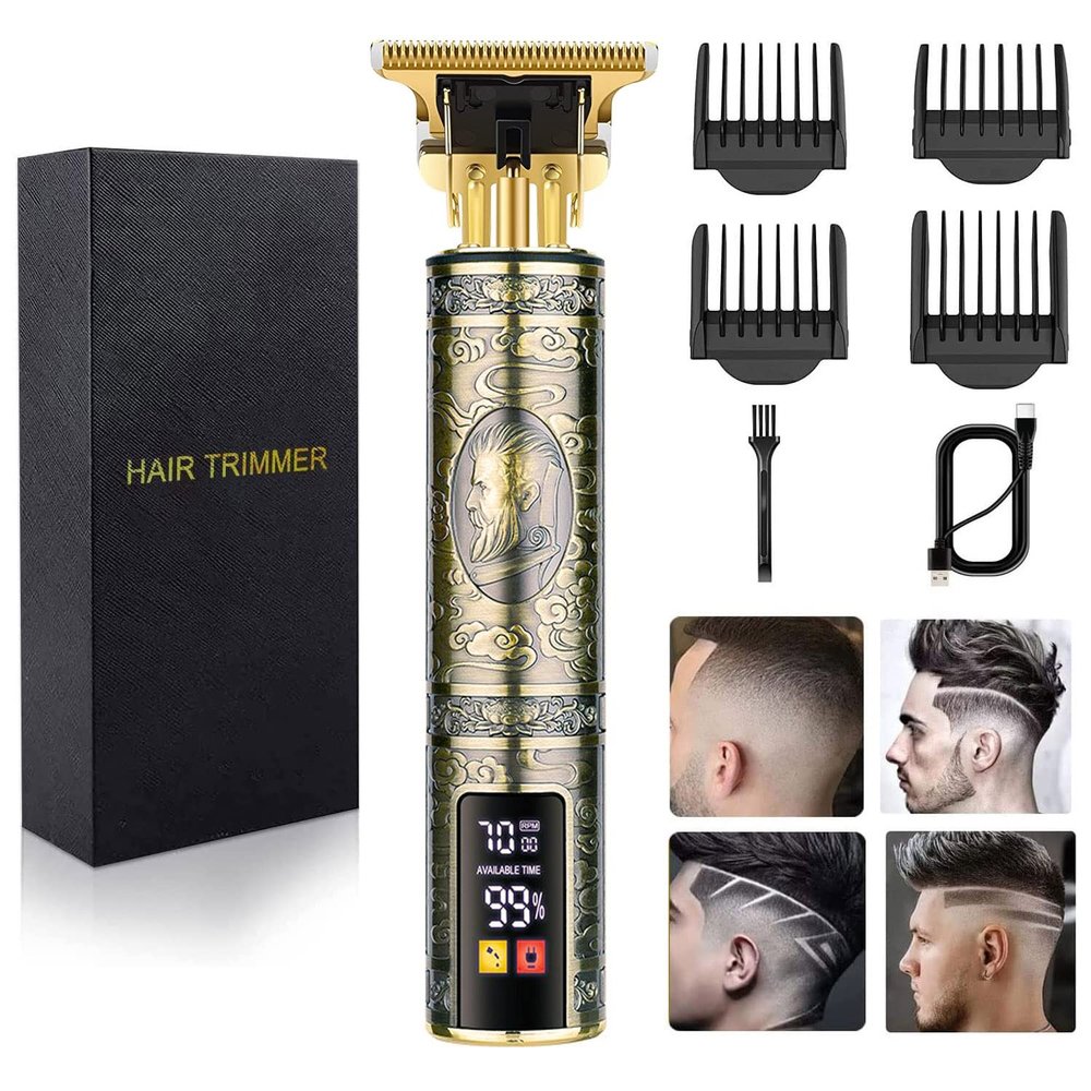 Hilandkom Men's T-Blade Hair Clippers, Waterproof & Low Noise, Professional Hair Trimmer, USB Quick Charge & LED Display, Ergonomic All Metal Design