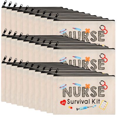 Kajaia 30 Pieces Christmas Nurse Gifts for Women Nurse Pouch for Work Supplies Makeup Bags Nursing Gifts for Women Cosmetic Bag with Zipper Nursing Travel Toiletry Bag Survival Kit(Beige)