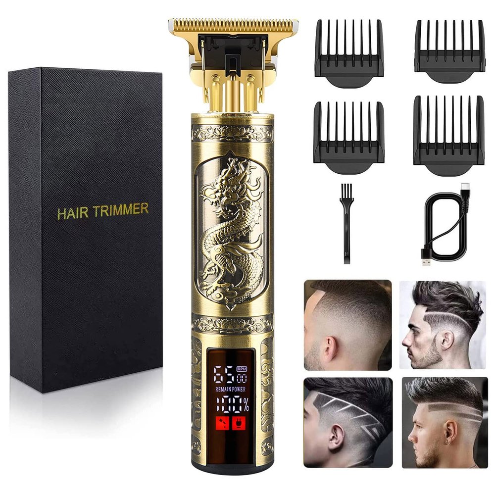 Hilandkom Hair Clippers for Mens Cordless Hair Trimmer T-Blade Trimmer Professional Haircut & Grooming Kit Rechargeable Edgers Clippers Hair Trimmer Shaver Cutting Kit with LCD Display (Led-Dragon)