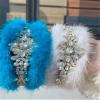FURINFASHION MY-18 FURINFASHION MY-18 Real Mink Fur Head Band For Women With Shiny Rhinestone Crystal Fairy Hair Accessories Furry luxury Hair Band Accessories Fuzzy Crown (One Size, Lagoon Blue) view 3