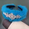 FURINFASHION MY-18 FURINFASHION MY-18 Real Mink Fur Head Band For Women With Shiny Rhinestone Crystal Fairy Hair Accessories Furry luxury Hair Band Accessories Fuzzy Crown (One Size, Lagoon Blue) view 4