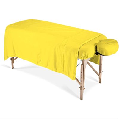 Luxurious 100% Egyptian Cotton, 3-Piece Massage Table Sheet Set - Facial Bed Cover - Includes Flat and Fitted Sheets with Face Cradle Cover - Yellow