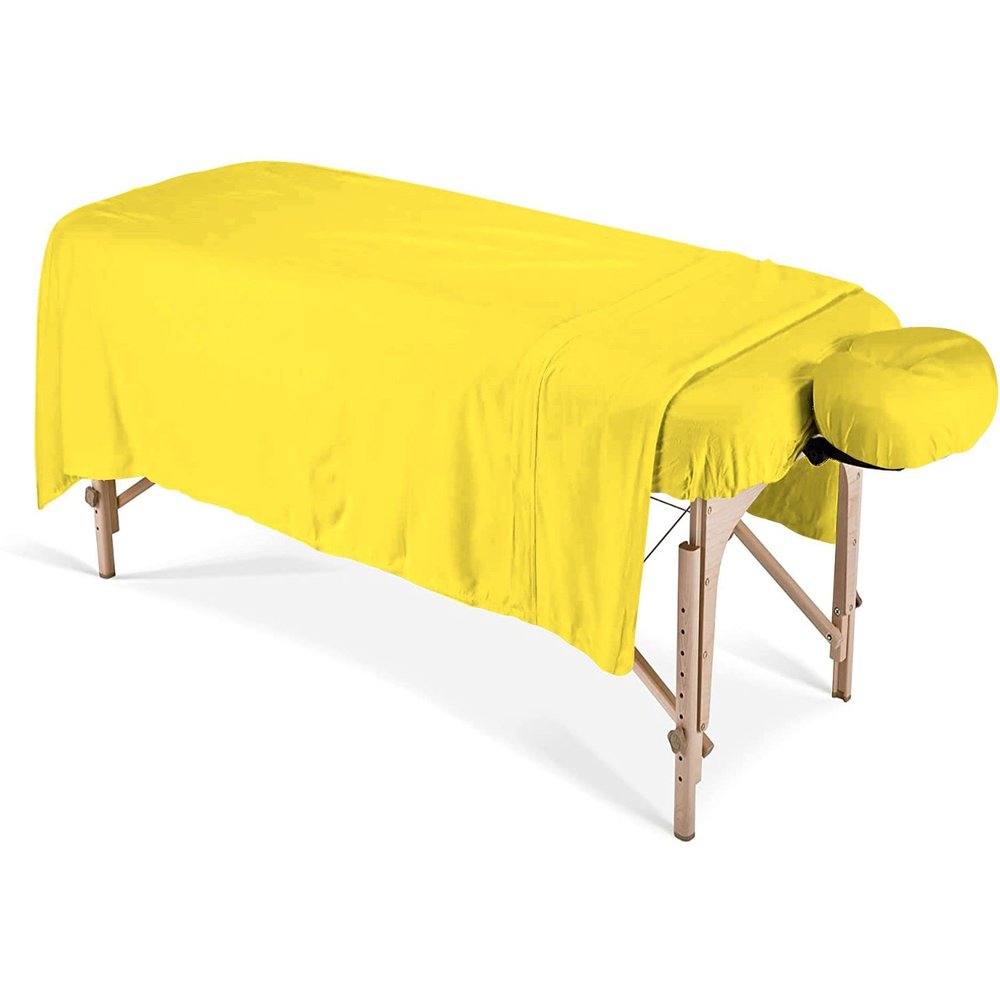 Luxurious 100% Egyptian Cotton, 3-Piece Massage Table Sheet Set - Facial Bed Cover - Includes Flat and Fitted Sheets with Face Cradle Cover - Yellow