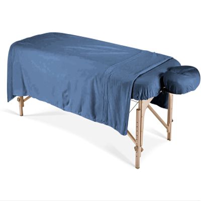 Velosso Luxurious 100% Egyptian Cotton, 3-Piece Massage Table Sheet Set - Facial Bed Cover - Includes Flat and Fitted Sheets with Face Cradle Cover - Medium Blue