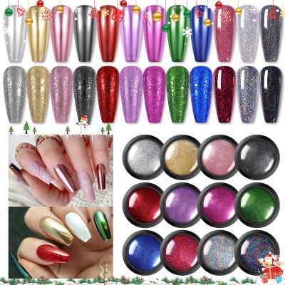 Born Pretty Mirror Chrome Nail Powder Set 12 Colors Metallic Mirror Effect Nail Powder Holographic Aurora Chameleon Pigment for Nail Art Gel Polish Mermaid Powder Christmas Decoration Sets