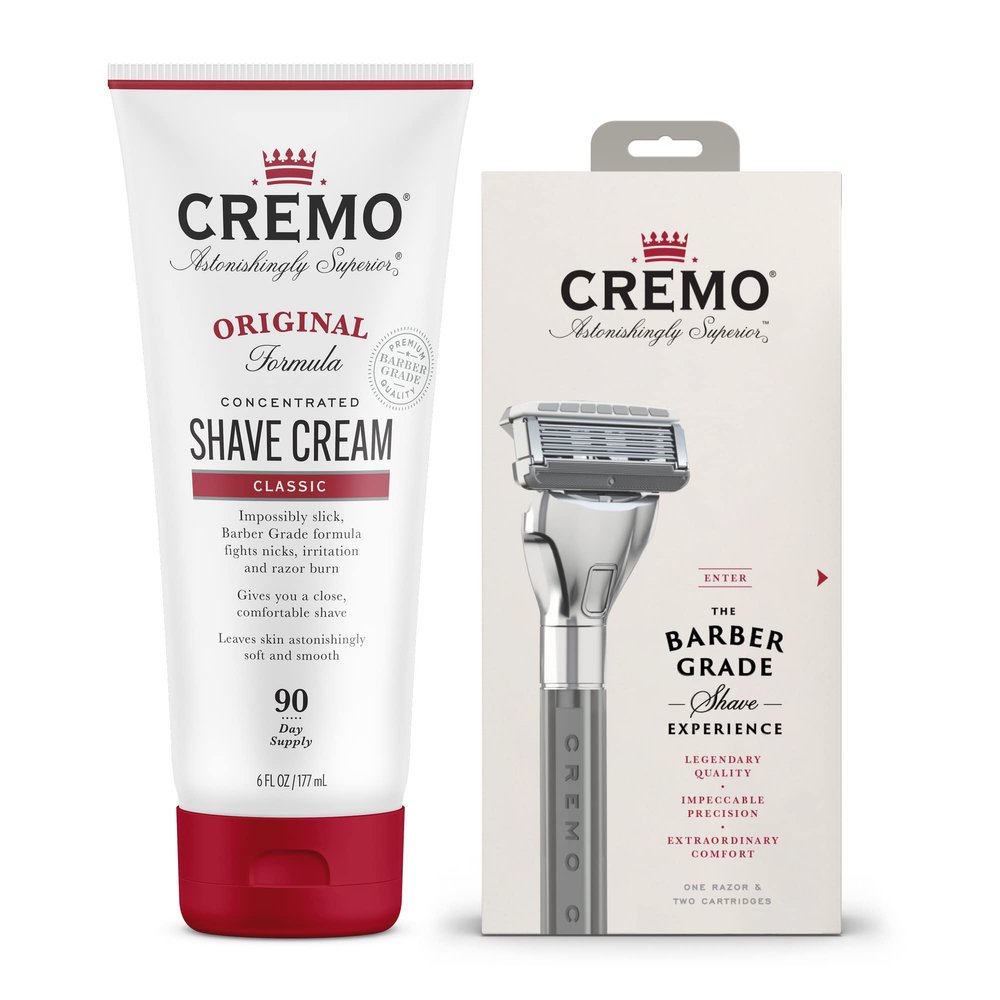 Cremo Barber Grade Original Shave Cream and Refillable Razor System - Shaving Kit for Men, Fights Nicks, Cuts and Razor Burn, 6 Fl Oz