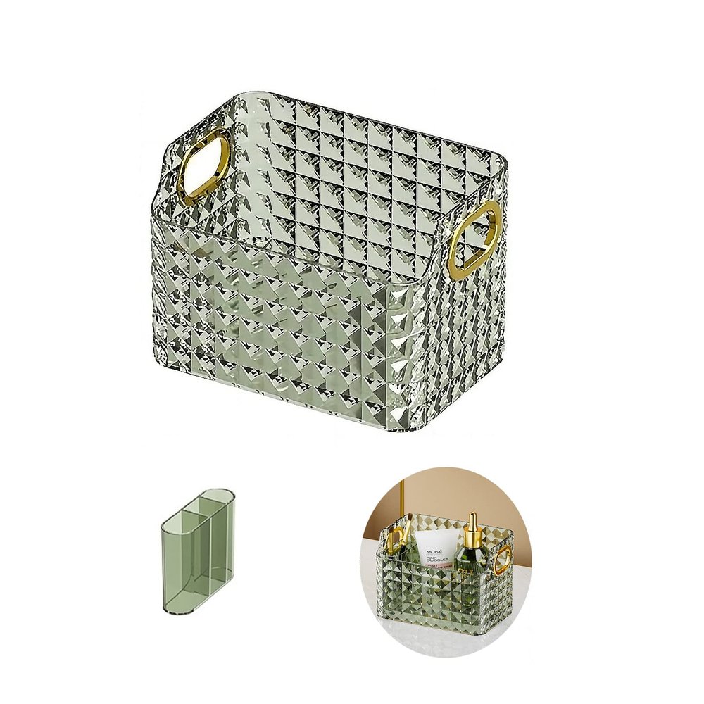 Gidary Cosmetics Makeup Organizer,Clear Diamond Crystal Makeup Organizer,skincare organizers,for Vanity Decor,Bathroom Countertops,Desk Storage Container,Cosmetic Display cases (Green)