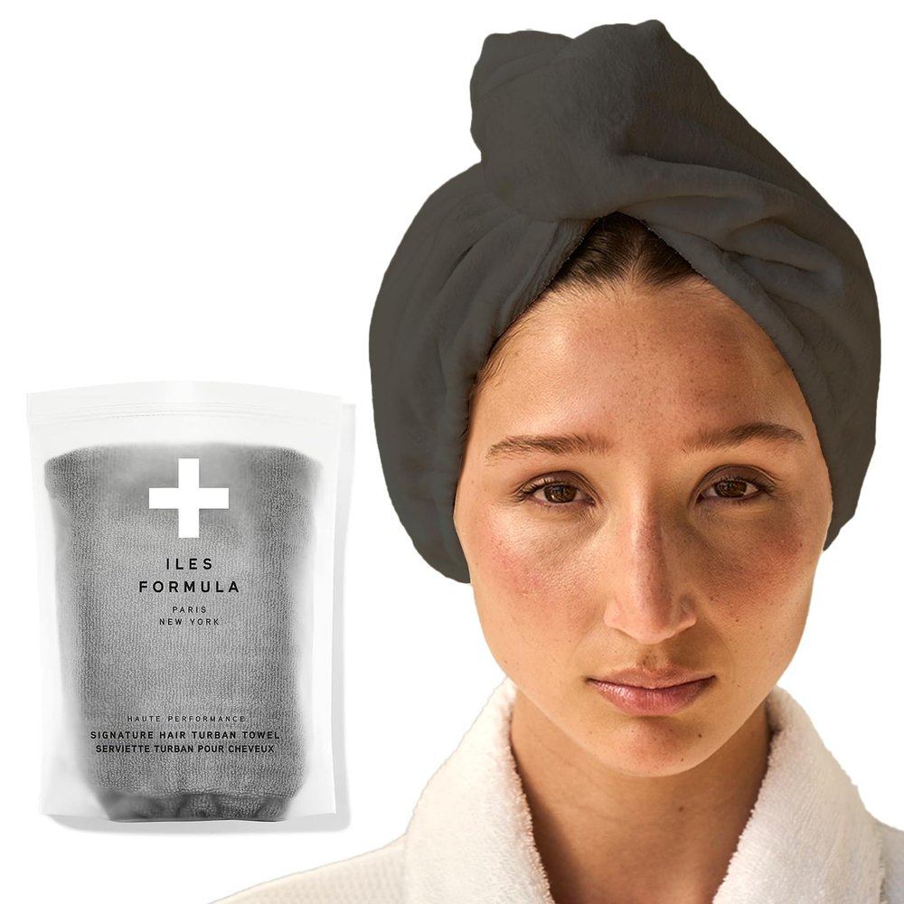 ILES FORMULA Hair Turban Towel Ultra-Soft Microfiber Hair Towel Wrap for Fast Drying, Frizz Control & Breakage Protection Large, Lightweight Hair Wrap for Short, Long & Curly Grey
