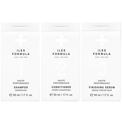 ILES FORMULA Mini Signature Collection Moisturizing Travel Shampoo & Conditioner w/Mini Finishing Serum Blow Dry Cream for Dry, Damaged, Frizzy Hair - Salon Grade Anti-Frizz Hydrating Hair Care Set