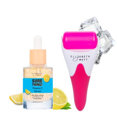 Elizabeth Mott - Ice Roller for Face & Eye Puffiness Relief and Vitamin C Anti-aging Face Serum with Alpha Arbutin, Cica, Vitamin C & E