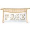 Belanttega Boho Patch Face Cosmetic Bag - Summer FACE Chenille Varsity Toiletry Makeup Bag Beige Letter Clear Waterproof Travel PVC Zipper Clutch Daily Use Purse Summer Beach Pool Pouch for Women Girl view 1